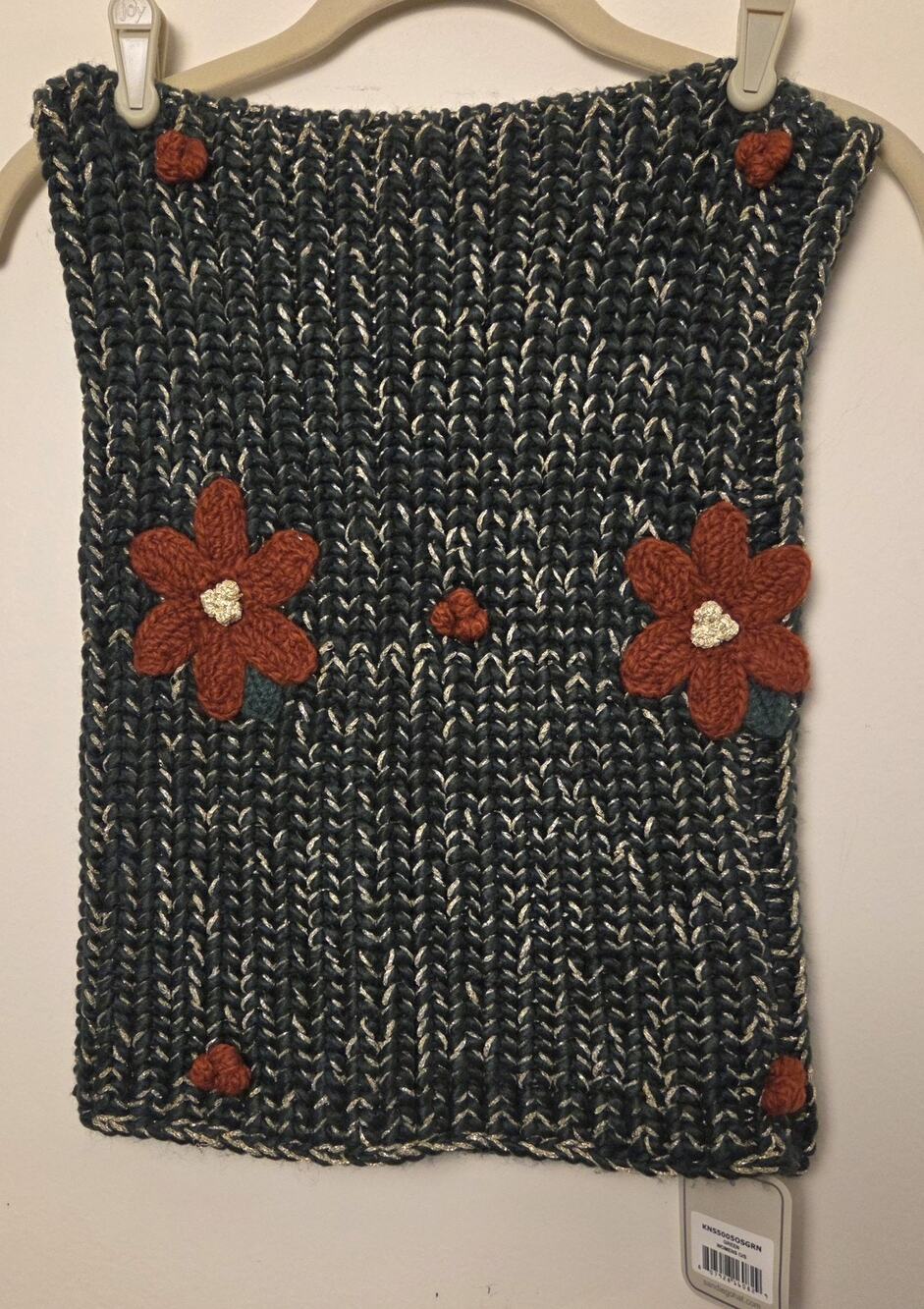 San Diego Hat Co Chunky Knit Flower Cowl Scarf Green Rust Boho